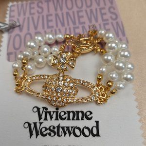 💎Vivienne Westwood  Three Row Pearl Gold Bracelet